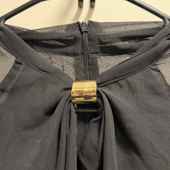 Commense Black Semi-Sheer Chiffon Blouse with Gold Neckline Large Ladies - Picture 8 of 9